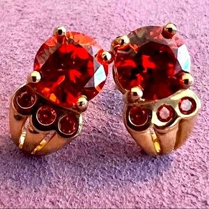 Vintage Sterling Silver Yellow Gold Orange Sapphire Studs